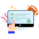 hand-touching-tablet-showing-a-checklist-with-a-football-behind-it